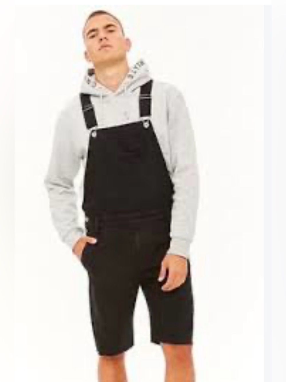 NEW FOREVER 21 MEN’S BLACK SHORTALLS DENIM OVERALL SHORTS SZ SMALL